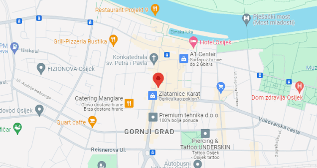 Karta s lokacijom škole na adresi Županijska ulica 13b, Osijek